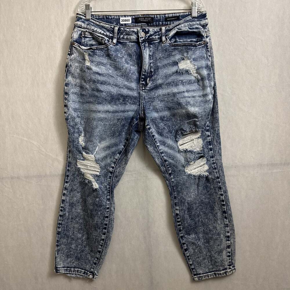 Judy Blue Women's Plus Size 18W Blue Distressed Boyfriend Fit Jeans